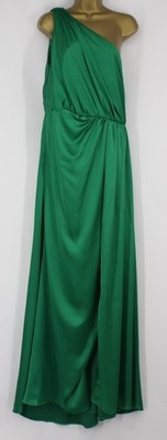 MAC DUGGAL WOMENS GATHERED ONE SHOULDER SATIN DRESS US 12 / UK 16 GREEN RRP £294