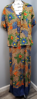 Two Piece Set Surya Blazer & Dress Women's XL Multi Floral Sequin Beaded Rayon