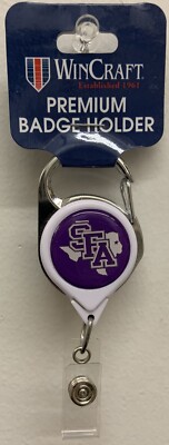 STEPHEN F AUSTIN LUMBERJACKS PREMIUM METAL RETRACTABLE ID BADGE HOLDER KEY CHAIN