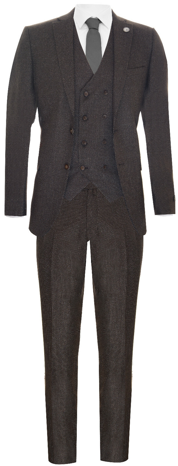 Pre-owned Truclothing Mens Brown Wool 3 Piece Suit Double Breasted Waistcoat Tweed Peaky Blinders 1920