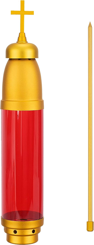 Latin Cross Cemeteary Memorial Light Candle Holder,Red Cemetery Light with Gold
