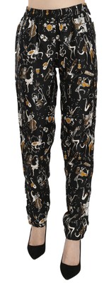 

Брюки DOLCE - GABBANA Черные зауженные книзу с высокой талией и принтом Jazz Club IT42/US8/  $1160, Черный