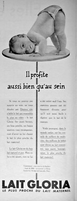 PUBLICITÉ DE PRESSE 1954 GLORIA LE LAIT IL PROFITE AUSSI BIEN QU'AU SEIN - BÉBÉ