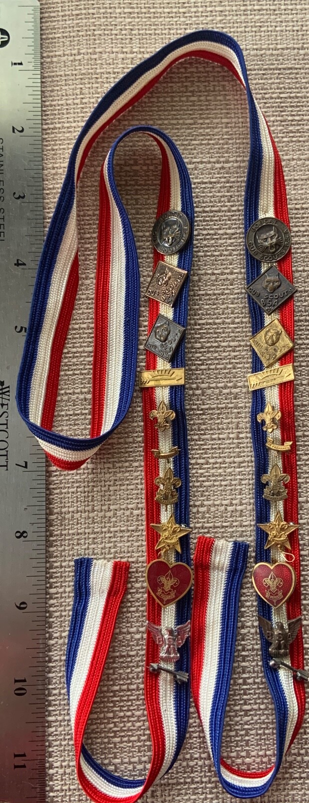 Vintage EAGLE SCOUT Ribbon w/ 22 Boy Cub Scout Rank & OA