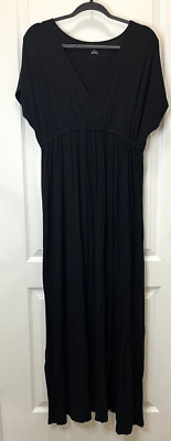 Amazon Essentials Dress Lg Solid Black Jersey V Neck Empire Waist Split Maxi