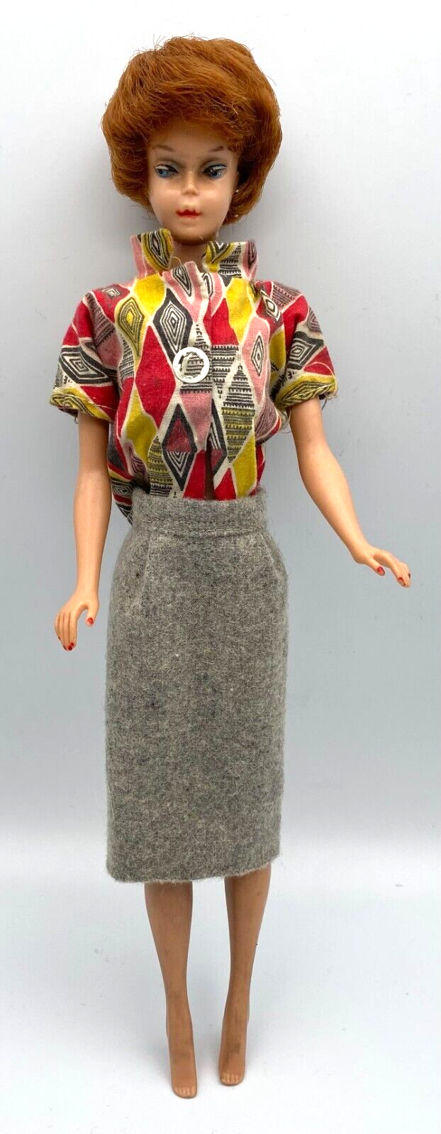 Vintage Barbie Doll Titian Red Head Bubble Cut Blue Eyes Nail Polish 50s 60s