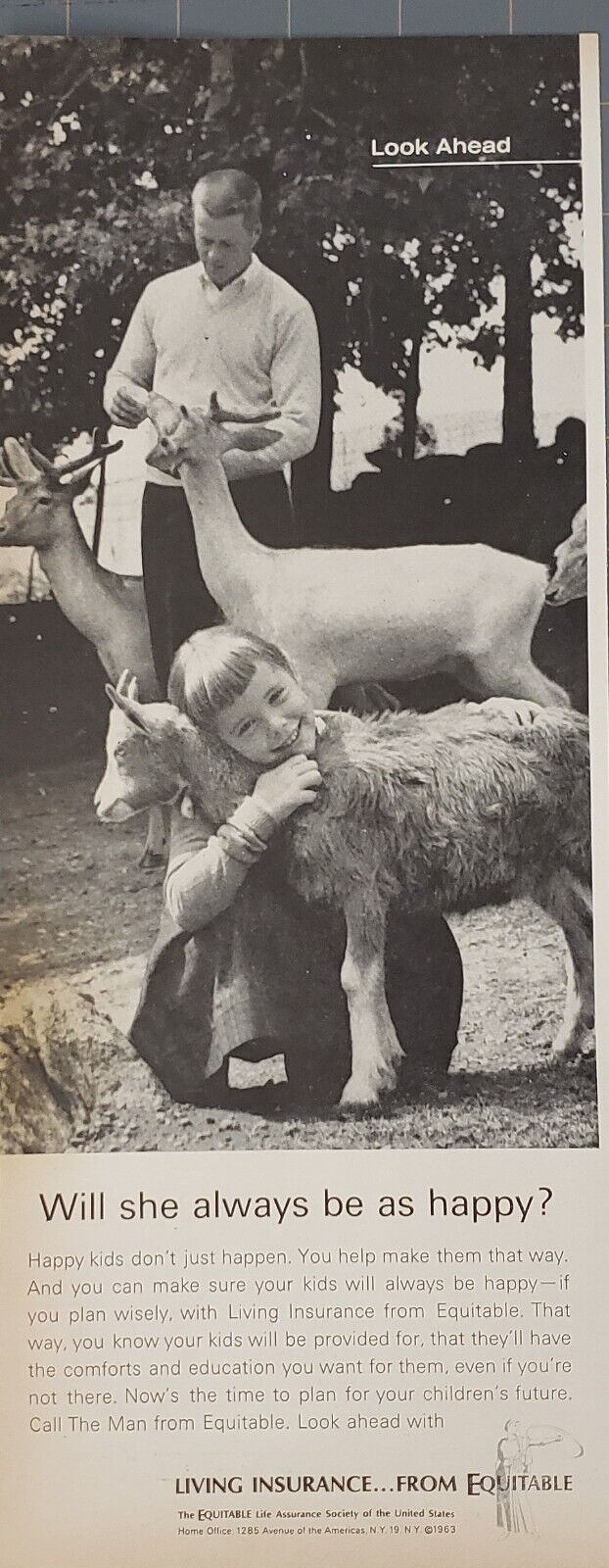 1963 Equitable Living Insurance   Boy Hugging Goat Vintage Print Ad