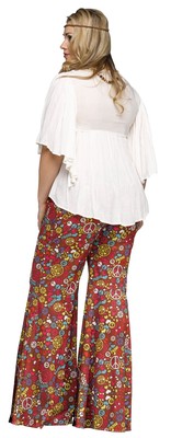 Groovy 60s Peace Sign Bell Bottoms Plus Size 16w-22w Costume Pants Brown Hippie