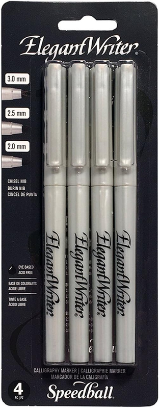 Speedball Elegant Writer Calligraphy 4 Marker Set, Black, 2.0 Mm, 2.5 Mm & 3.0 M