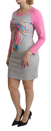 Pre-owned Moschino Women Gray Pink Sweater Dress Cotton My Little Pony Print Bodycon Wrap