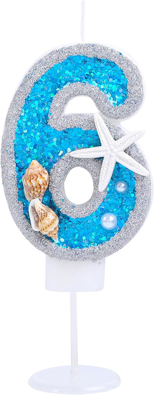 6 Candle for Birthday Cake Boy Girl 6 Years Old Birthday Candle, 3D Pearl Seashe