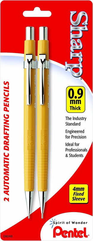 PENTEL  Mechanical Drafting Pencil, 0.9 Mm, Yellow Barrel, 2/Pack (P209BP2K6)