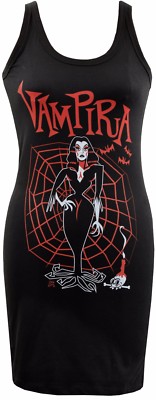 WOMENS VAMPIRA DRESS GOTHIC GOTH SPIDER WEB HORROR HALLOWEEN VAMPIRE S-XL