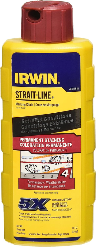 IRWIN Tools STRAIT-LINE Permanent Staining Marking Chalk, Crimson Red, 6Ounce (4