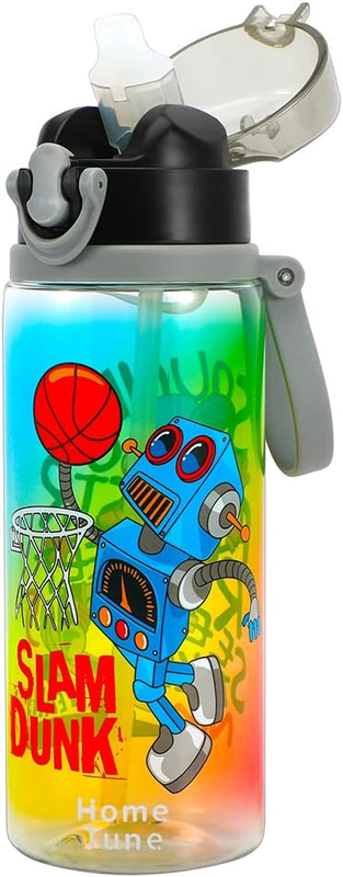 Cute Water Bottle for School Girls Boys, Soft Silicone Straw & BPA FREE & Leak P