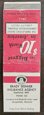 Brady Skinner Insurance Agency Morganfield Kentucky  ''Matchcover''