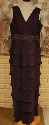 NWT GORGEOUS SZ 16 R&M RICHARDS PLUM SLEEVELES V-NECK BEADED WAIST LAYERED LOWER