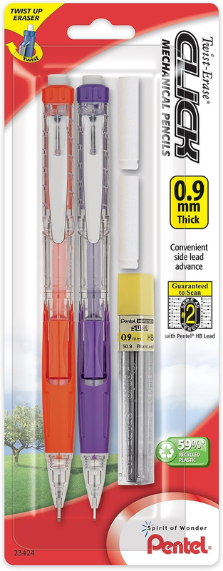 Twist Erase CLICK Automatic Pencil with 2 Eraser Refills and Lead, 0.9 Mm, Assor