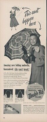 1949 Marvel Folding Umbrella Double Rib Frame Vintage Print Ad Woman Coat L2