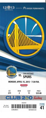 GOLDEN STATE WARRIORS vs Spurs 04/15/2013 TICKET Curry 35 Points