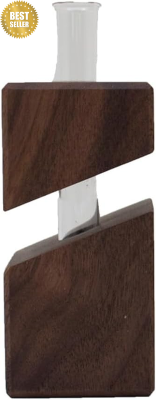 Solid Wood Vase, Glass Test Tube, Geometric Bud Holder