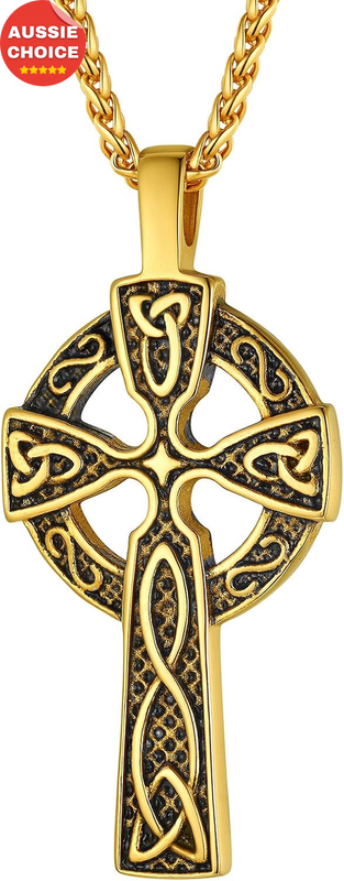 Celtic Cross Necklace Viking Jewelry Stainless Steel Black Gold Plated Gift