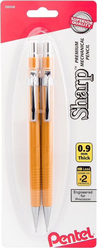 PENTEL Mechanical Drafting Pencil, 0.9 Mm, Yellow Barrel, 2/Pack (P209BP2K6)