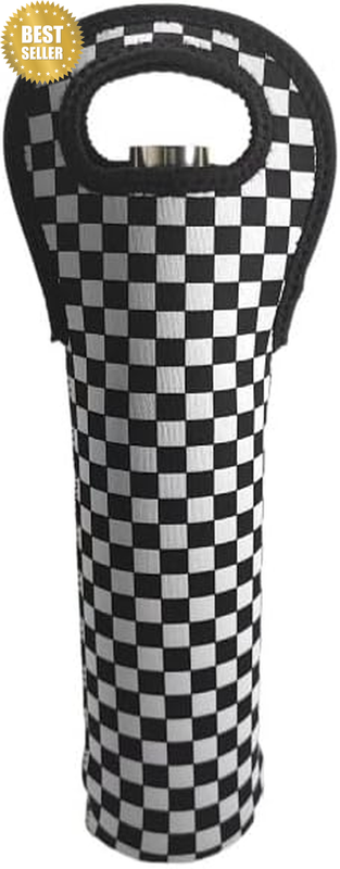 Single Wine Carrier Tote Bag (Black and White Check, 39 * 12.5Cm)