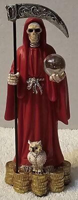 GRIM REAPER SANTA MUERTE OWL MONEY COIN BALL SCYTHE FANTASY FIGURINE