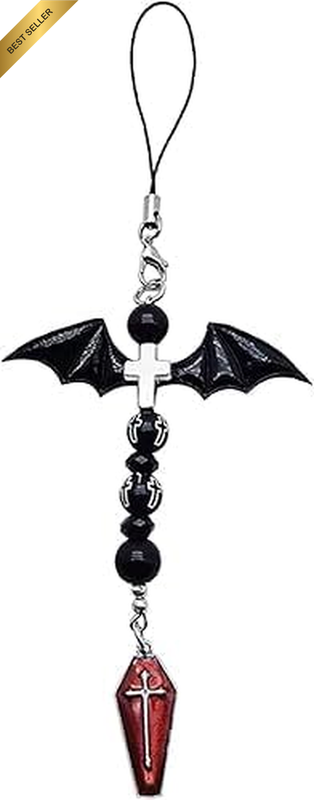 1Pc Black Mobile Phone Chain Pendant,Goth Y2K Phone Charm Pendant Kawaii-Key Cha