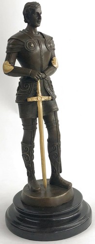 European Jousting Knight Bronze Statue Sculpture Marble Base Figurine Art Deco