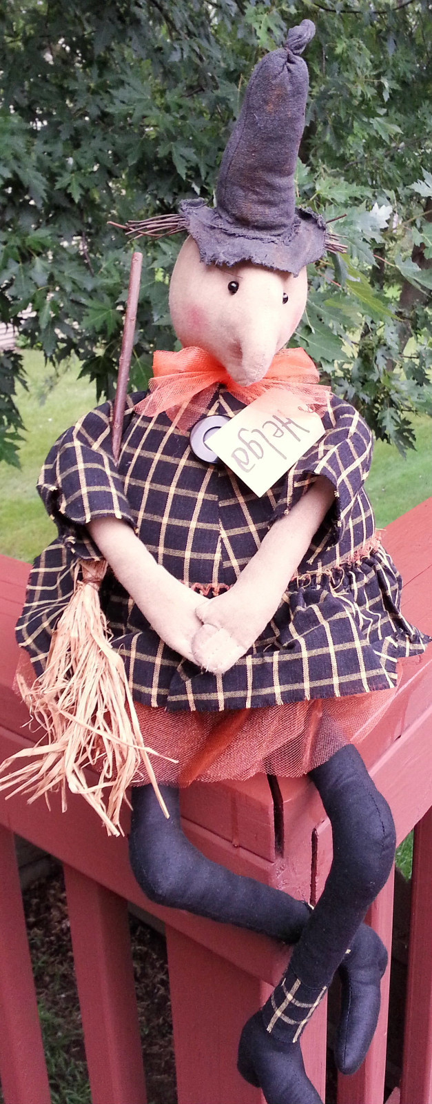 Country HELGA WITCH DOLL With Broom Primitive Rustic Fall Halloween