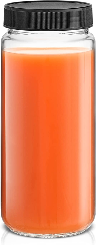 Glass Juice Bottles, 16 Oz Glass Bottles with Caps. Set of 8 Juice Containers wi