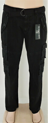 Mens Dash Denim Fashion Belted Twill Cargo Pants Black  MSRP $69.99