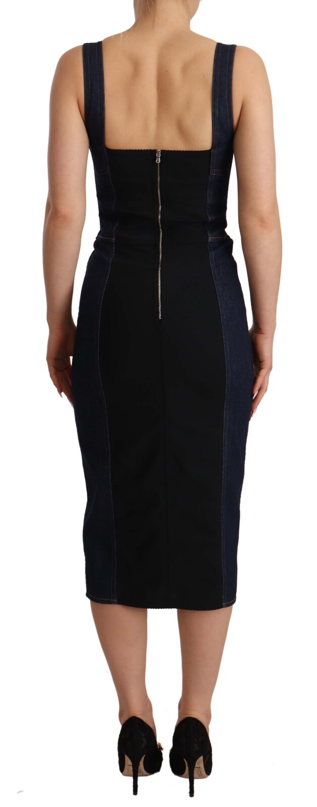 Pre-owned Dolce & Gabbana Dress Dark Blue Cotton Denim Sheath Midi It38/us4/xs Rrp $2500