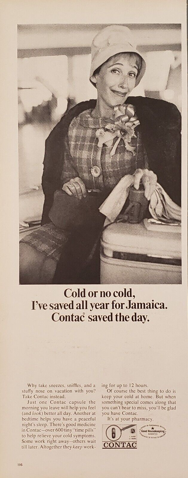 1965 Contact Take Instead Sneezes Sniffles Or Stuffy Nose On Vacation Print Ad