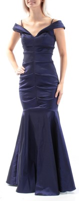 Женское синее вечернее платье-русалка на тонких бретельках XSCAPE в полный рост 4