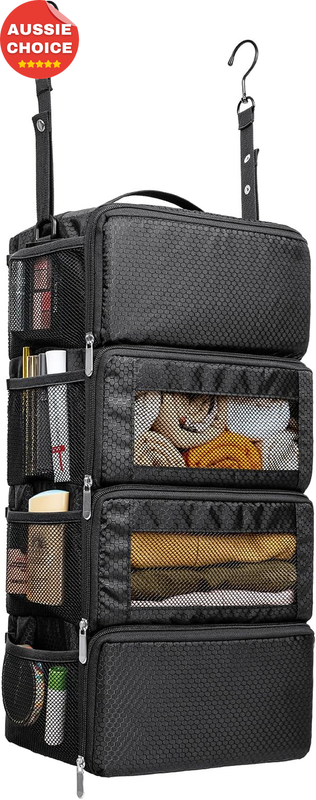 Hanging Suitcase Organizer Travel Luggage Shelves Carry-On Bag Storage System