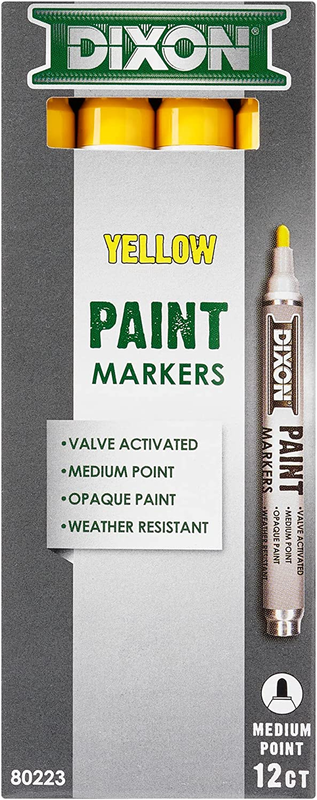 Dixon Industrial Paint Markers, Medium Tip, Box of 12 Markers, Yellow (80223)