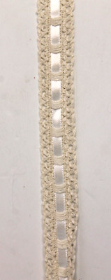 Cream crocheted lace & satin ribbon insertion lace 2 yards x 1'' Vintage Nightgow