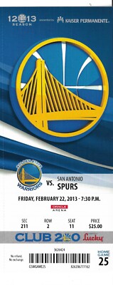 GOLDEN STATE WARRIORS vs Spurs 02/22/2013 TICKET  Curry 19 Points