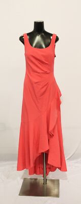 Adrianna Papell Women's  Luna Crepe Ruffled Gown LC7 Vibrant Coral Size US:4