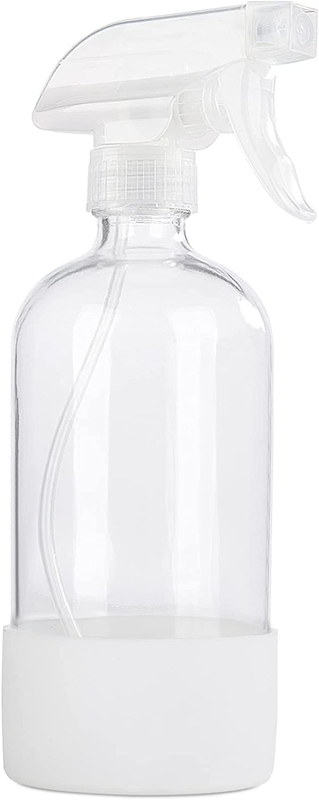 16 Oz Clear Glass Spray Bottles with Silicone Sleeve,Empty Boston Bottle Spray B