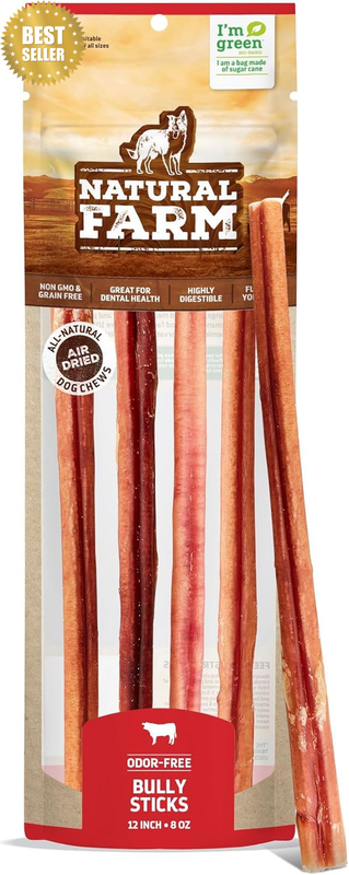 Pet - Large Bully Sticks, 4 Pack - 100% Beef Pizzle Chews, Grain Free Hypoallerg