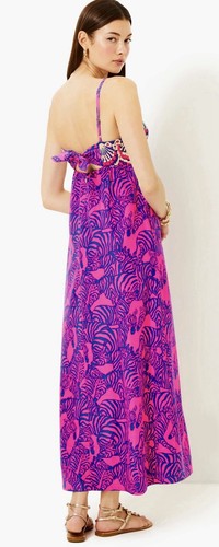 Pre-owned Lilly Pulitzer Bernadetta Maxi Dress Passion Fruit Pink Wild Nights Size 6