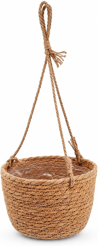 Straw Hanging Basket Flower Pot, Woven Planting Basket with Rope for Indoor Outd