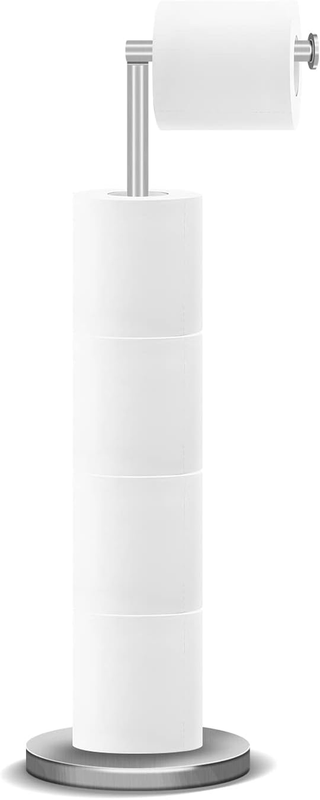RRM Toilet Paper Holder Stand, Free Standing Toilet Paper Holder, Brushed