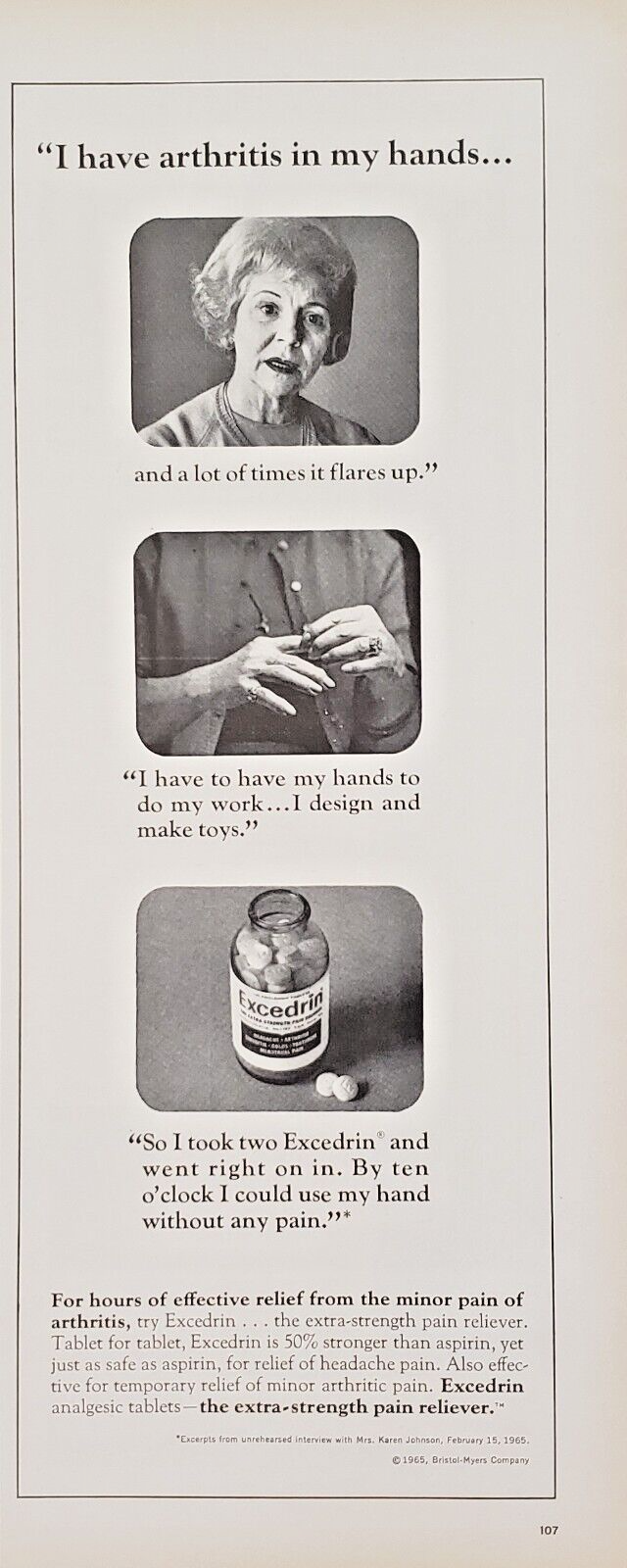 1965 Excedrin Extra Strength Pain Reliever Effective Relief Arthritis Print Ad