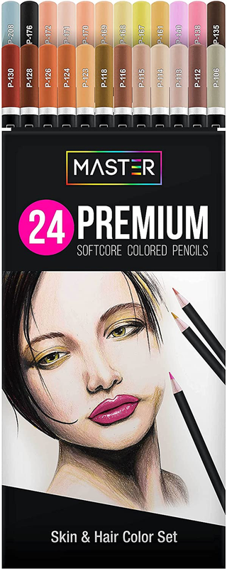 Master 24 Colored Pencil Skin and Hair Tone Set with Premium