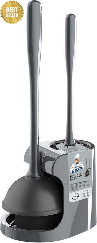 Toilet Plunger and Bowl Brush Combo for Bathroom Cleaning, Grey | Heavy Duty Toi
